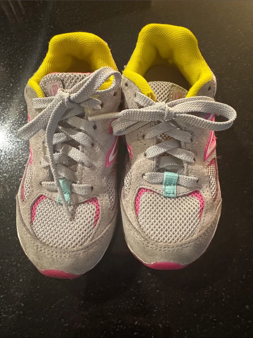 New Balance 888v2 Toddler Gray and Pink Sneakers with Yellow Lining